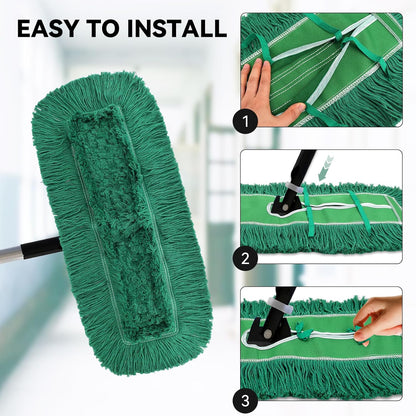 36 Inch Dust Mop Head: Replacement Medium Washable Commercial Mop Head Sweeper and Janitorial Replacement Green (Green - 36 Inch, 3 Pack)