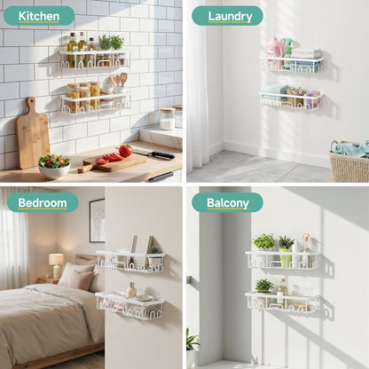 Veken Shower Caddy 6-Pack, Advanced Rustproof Design, No Drilling Adhesive Shelves, Rack with Soap Holder, Large Capacity Bathroom Organizers and Storage, Wall-Mounted, Gifts for Women Mom