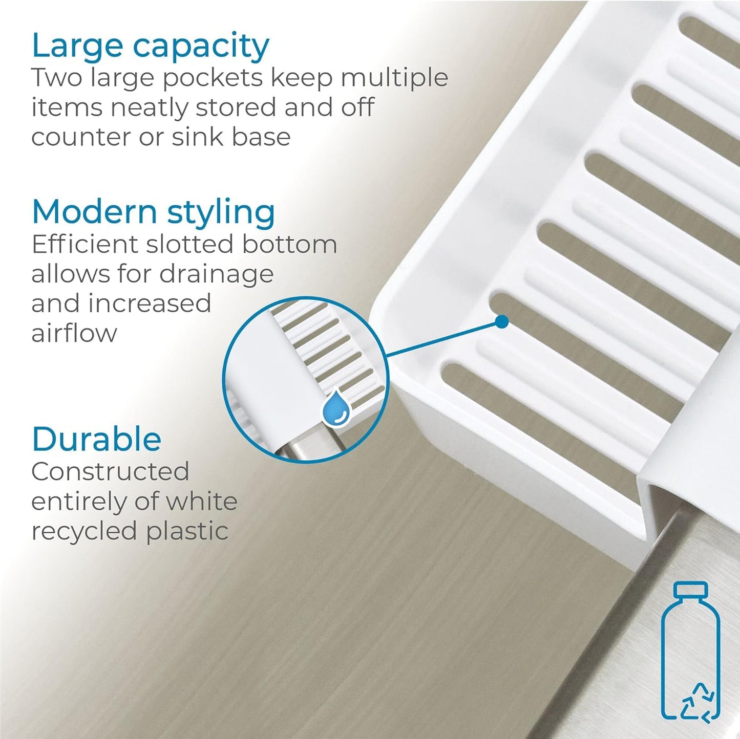 iDesign Recycled Plastic Double Suction Sink Caddy, White