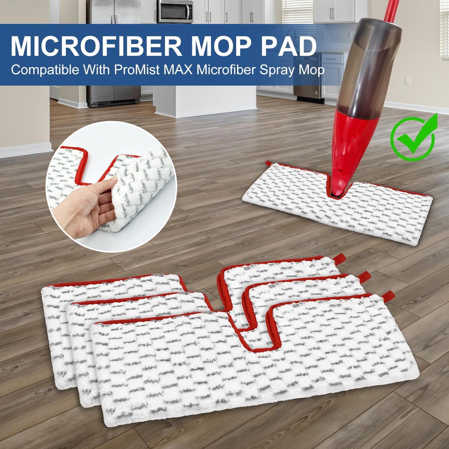 Microfiber Spray Mop Pads Compatible with Ocedar ProMist MAX Spray Mop, Reusable Mops Refill for Oceda Promist Dust Mop, Dual-Action Washable Flip Mops Pads Replacement for Dry and Wet Floor Cleaning