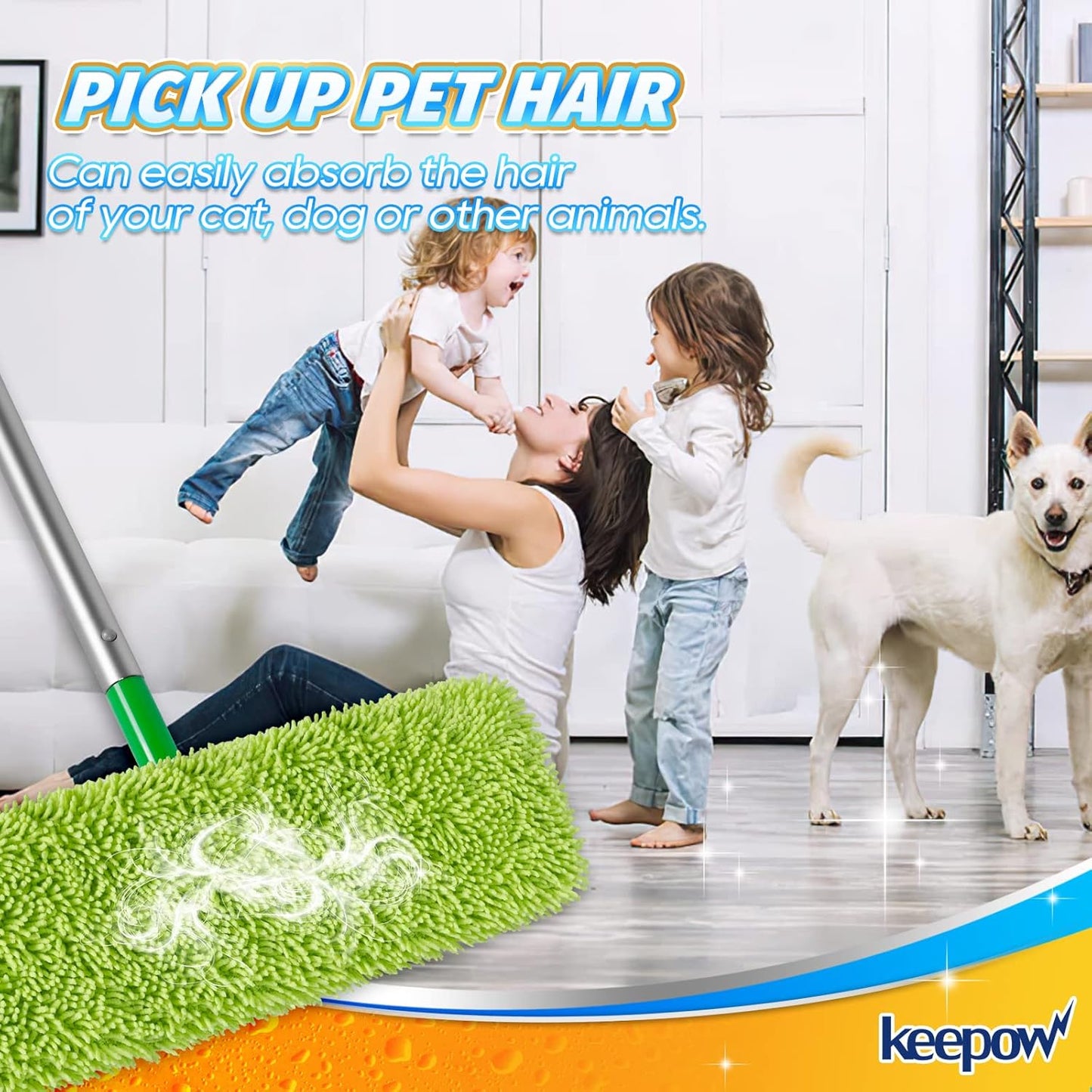 KEEPOW Reusable XL Mop Pads Compatible with Swiffer XL Sweeper, X-Large Dry Sweeping Cloths, Wet Mopping Cloths, Washable Microfiber XL Wet Pads Refills for Surface/Hardwood Floor Cleaning, 4 Pack