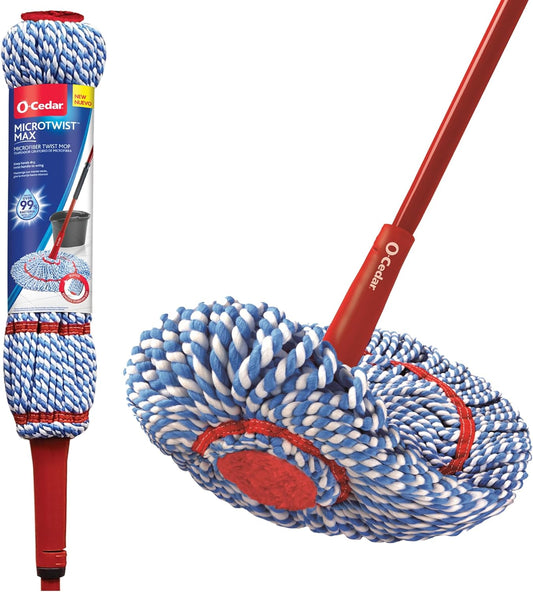 O-Cedar MicroTwist MAX Microfiber Twist Mop with 1 Extra Refill | Features Hands-Free Wringing | Extra Large 18-Inch Mop Head | Safe on All Floor Types
