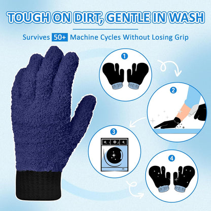 MIG4U Microfiber Dusting Gloves House Cleaning Glove for Blinds, Windows, Shutters, Furniture, and Car, Reusable Lint-Free Pink 1 Pair S/M