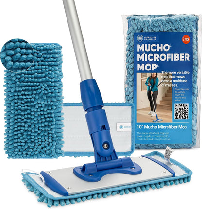 10" Mucho Microfiber Mop System - Mops for Floor Cleaning - Hardwood Floor Mop for Tile, Laminate, Wood, Vinyl Floors | Washable Pads | Dry & Wet Mopping - Microfiber Wholesale