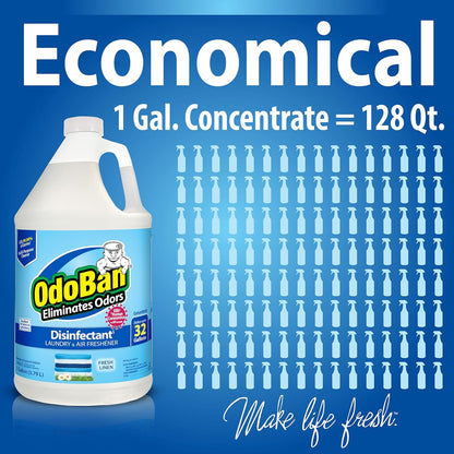 OdoBan Ready-to-Use Disinfectant and Harsh Aroma Eliminator, Cleaner and Fabric/Air Freshener, Set of 2, 14.6 Ounce 360-Degree Continuous Spray and 32 Ounce Trigger Spray, Fresh Linen Scent