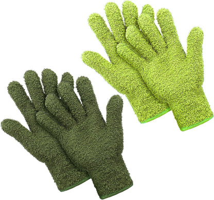 Patelai 2 Pairs Microfiber Gloves for plants Dusting Cleaning Glove Mittens House Cars Blinds Dusting(Blue, Grass Green,Large)