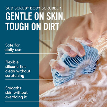 Sud Scrub® Antimicrobial Silicone Body Scrubber, Exfoliating Body Brush for Sensitive Skin, Antibacterial Shower Scrubber for Body, Bathroom Essentials for Men & Women, Charcoal