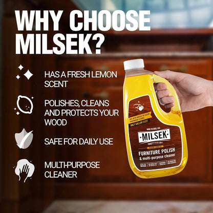 Milsek Furniture Polish and Wood Cleaner with Lemon Oil - Multipurpose Solution for Home Improvement from Hardwood Floors to Kitchen Cabinets - 12 Fl Oz (Pack of 1)