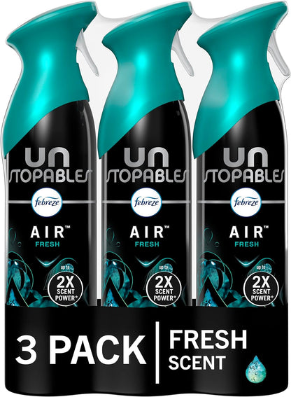 Febreze Air Mist Air Freshener Spray, Odor-Fighting Room Spray, Air Fresheners for Home and Bathroom and Kitchen, Aerosol Can, Unstopables Fresh Scent, Multicolor, 8.8oz (Pack of 3)