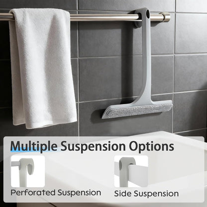 16.7“- 59.5" Long Handle Window Squeegee with Extension Pole, 12.4" Wide Metal Shower Squeegee for Glass Doors, 2-in-1 Squeegee for Home Window Cleaning, Tile Wall, Car (Silver)