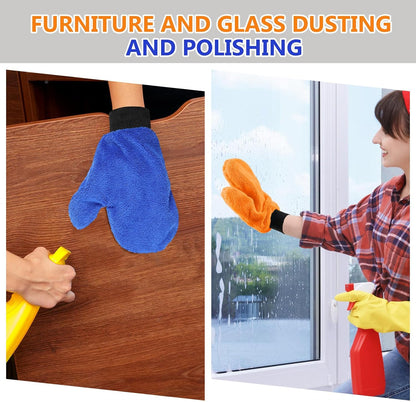 Teenyyou 6 Pcs Microfiber Dusting Mitt Car Wash Mitts Cleaning Glove with Thumb Reusable Terry Dusting Gloves with Elastic Wrist Cuff for Car Wheel Plants House Kitchen(Blue, Grey,8.85 x 7.08 Inch)