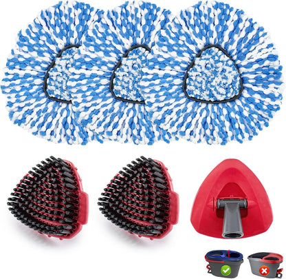 Mop Heads Replacements for Ocedar, Mop Replace Head for O Cedar EasyWring 1-Tank Spin Mop, 6 Mop Heads Include 3 Microfiber Mop Refills, 2 Upgrade Scrubber Mop Head, 1 Mop Base for O-Cedar Mop