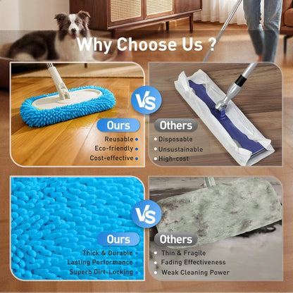 6 Pack Reusable Microfiber Mop Pads Compatible with Sweeper Mops, Replacement Mopping Pads Dry Sweeping Cloths, Washable Chenille Flat Mops Refills for Mopping Floor Cleaning (Mop is not Included)