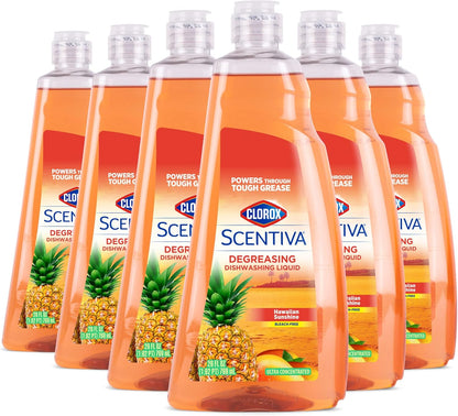 CLOROX Scentiva Dishwashing Liquid Soap | Smells Great and Cuts Through Grease Fast | Quick Rinsing Formula for a Powerful Clean You Can Trust, Pacific Breeze & Coconut, 26 Oz (Pack of 6)