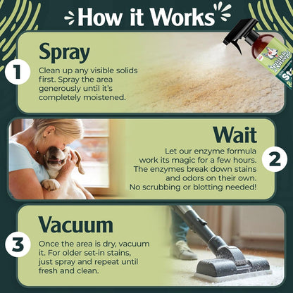 Sprinkle & Sweep: Pet Stain & Odor Enzyme Spray - 24oz - No Scrubbing Concentrated Formula, Dog & Cat Urine & Mess Destroyer, Carpet Spot Cleaning