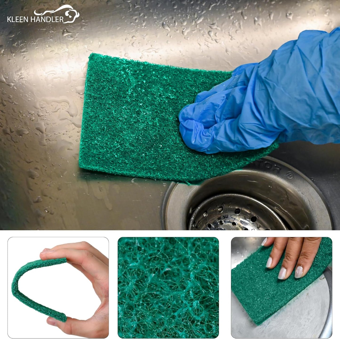 Kleen Handler Green Medium Duty Cleaning Pads - Medium Duty Kitchen Scrub Sponges, Scouring Pads for Washing Dishes, Bathroom, Restaurant Cleaning Sponge, Household General Cleaning (Pack of 40)