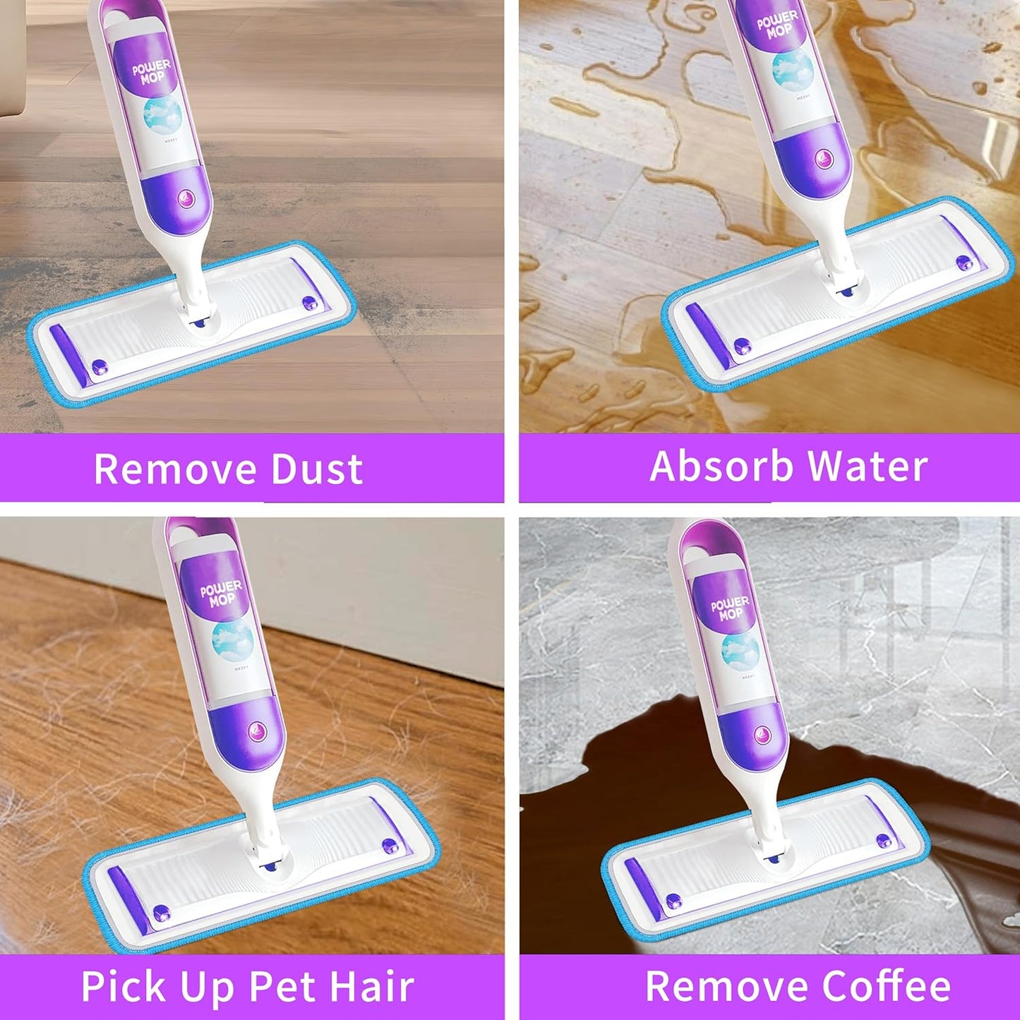 Reusable Power Mop Refills Pads Compatible with Swiffer PowerMop Mop - Microfiber Power Mop Pads Refill for 13 ''-15 '' Spray Mop- Washable Pads for Multi-Surface Floor Cleaning, 4 Pack