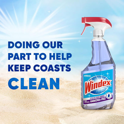 Windex Glass and Window Cleaner Spray Bottle, Ammonia Free, Bottle Made from 100% Recovered Coastal Plastic, Surface Cleaning Spray, Crystal Rain Scent, 23 Fl Oz