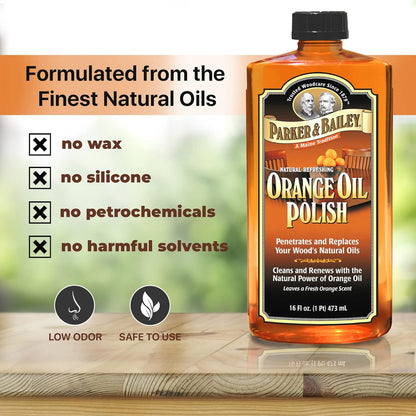 Parker & Bailey Lemon Oil Polish, Natural Lemon Scented Furniture Cleaner & Wood Table Cleaner, Renews & Restores a Finish for Woods, Protects from Drying or Cracking, Leaves a Shiny Finish, 16 oz