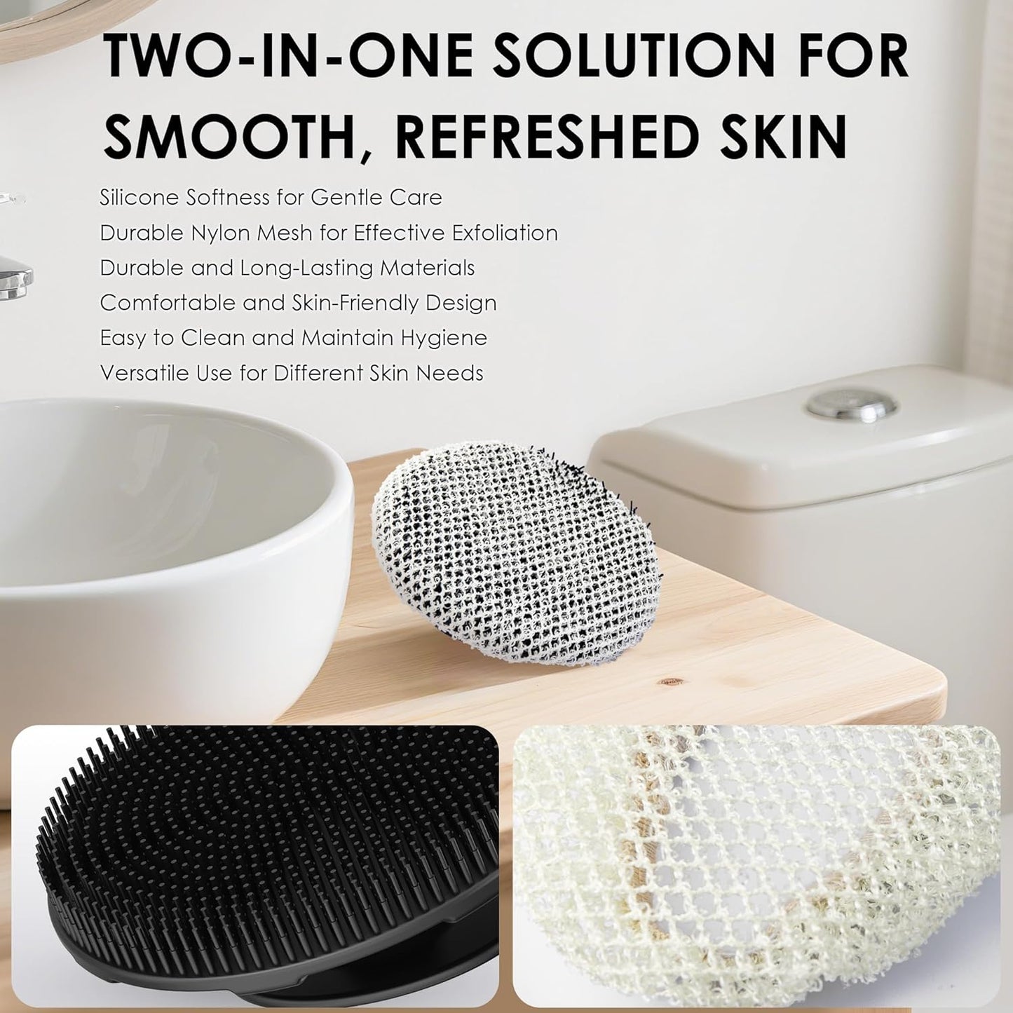 INNERNEED Food-Grade Soft Silicone Body Scrubber Shower Brush Handheld Cleansing Skin Brush, Gentle Exfoliating and Lather Well (Black)