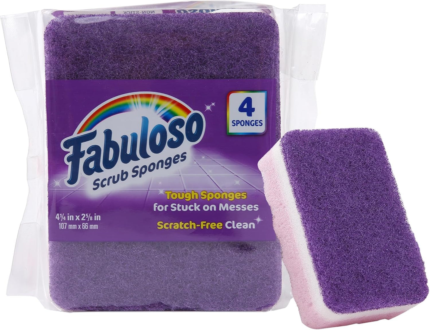 Fabuloso Scratch-Free Kitchen Dish Sponges, Purple Cellulose Scrubber Sponge with Scouring Pad for Dishes, Pots, Pans, Counters and Sinks, Tough on Messes, 4.25 x 2.75 x 1.25 in, 6 Count