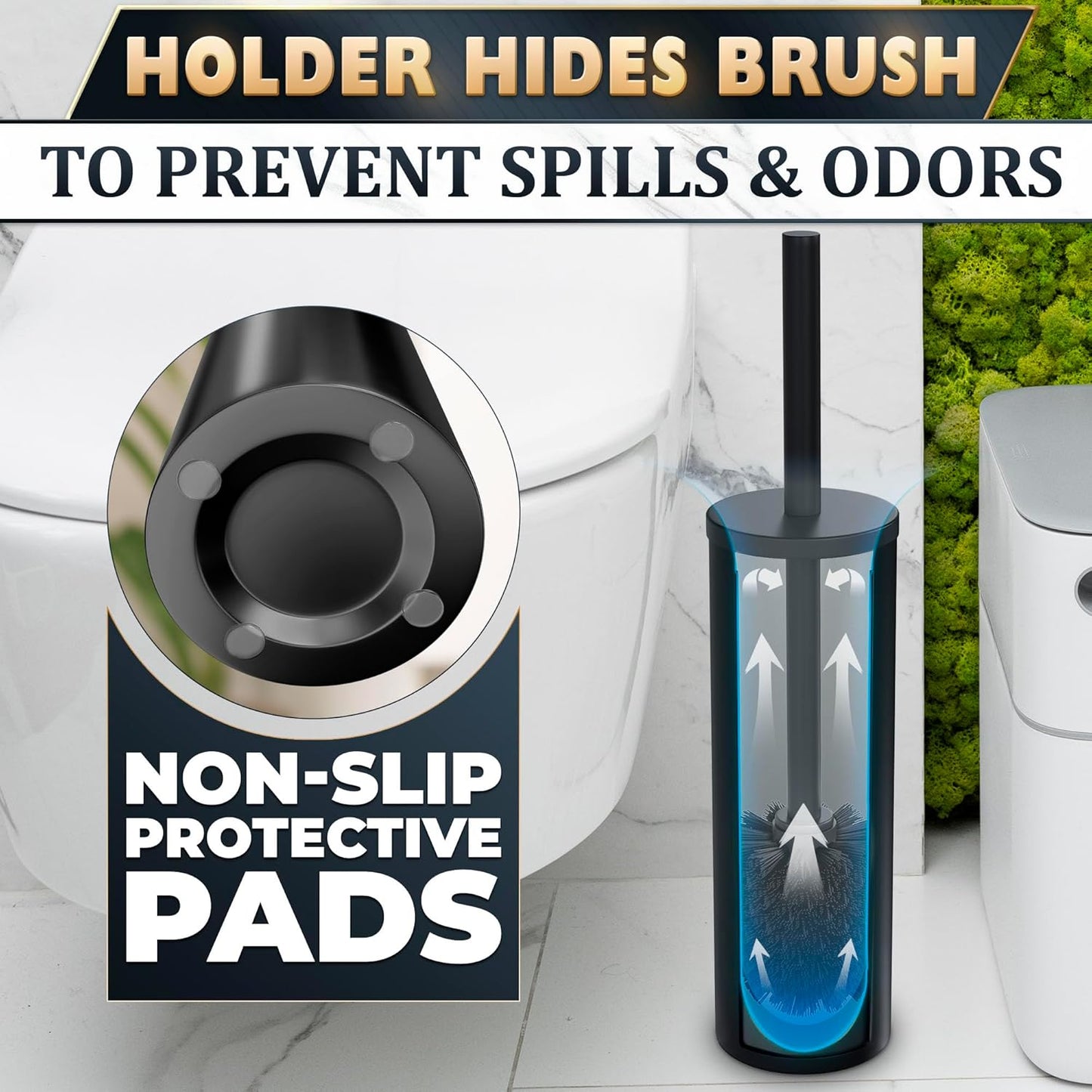 Stylish Stainless Steel Toilet Brush and Holder Set - Silver Toilet Bowl Brush and Holder with Splash Cover, Sturdy Bristles, Corrosion & Scratch Resistant - Elegant Design, Effective Deep Cleaning