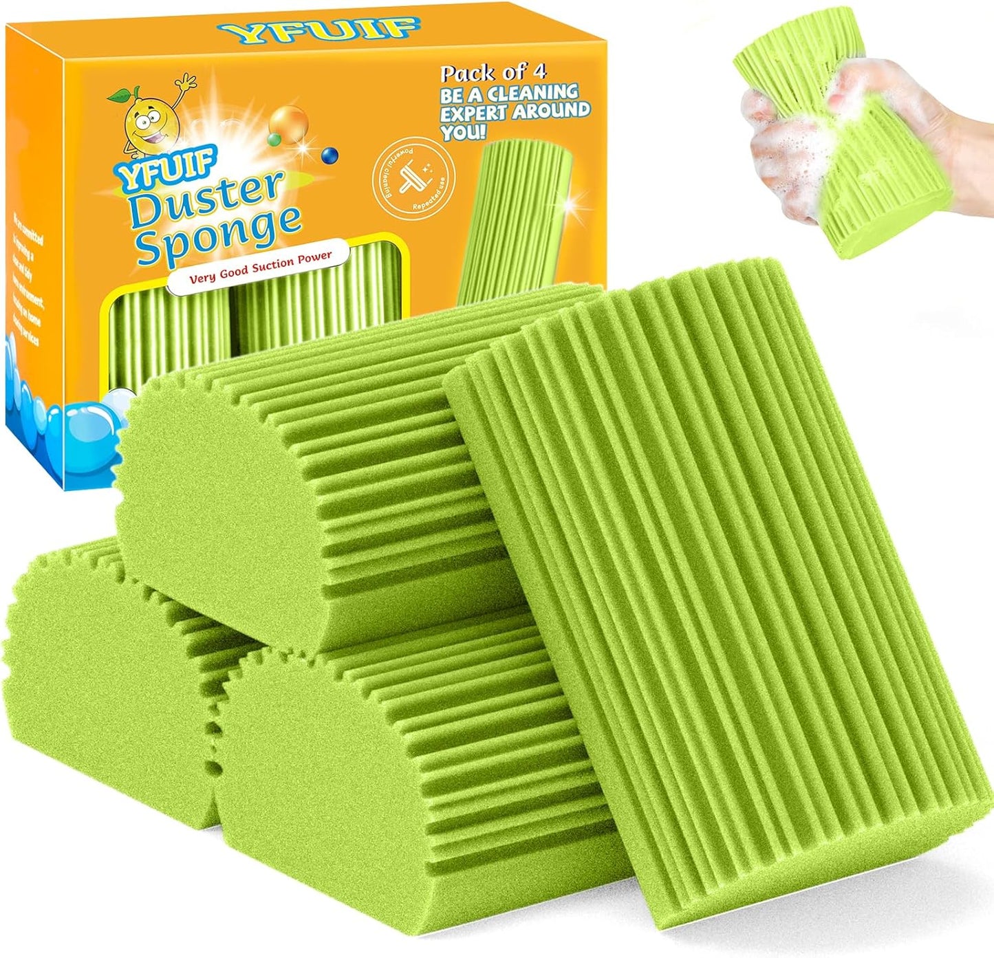 2-Pack Damp Duster Sponge for Clean, Magic Sponge Eraser Baseboard Cleaner Tool, Dusters for Cleaning Blinds, Glass, Vents, Railings, Mirrors,Window Track Grooves and Faucets