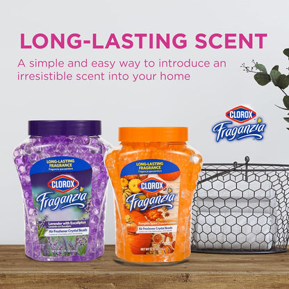 Clorox Fraganzia Crystal Beads Air Freshener, Long Lasting Room Deodorizer and Odor Eliminator Gel Beads to Freshen Home, Car, or Office, Lavender with Eucalyptus Scent, 12 Fl Oz