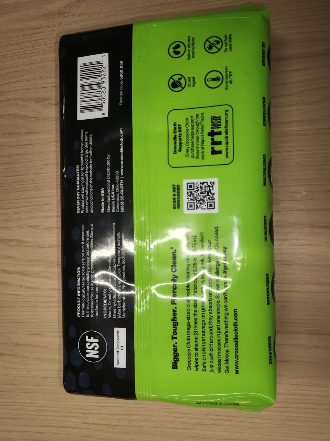 Crocodile Cloth Original Cleaning Wipes, 600 Count (12 Packs of 50 Count), Heavy-Duty 15” x 10” Multi-Surface Shop Wipes, Water-Based, Safe on Skin, Cuts Grease, Grime & Dirt
