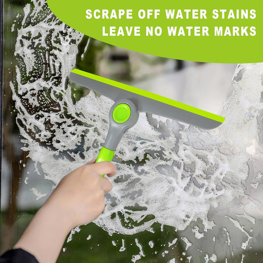 Small Squeegee Silicone Squeegee with Wood Handle Household Cleaner for Mirror Window Car Windshield Shower Door Countertop (Green Wood Handle)