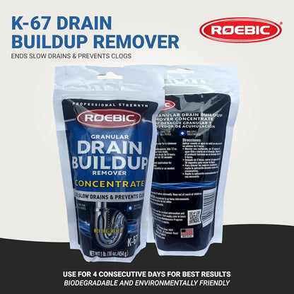 Roebic K-67 Liquid Drain Cleaner, Pipe Buildup Remover with Bacteria Enzymes for Household Drains and Sink Traps, Safe for Kitchen and Bathroom Sink, 32 fl oz