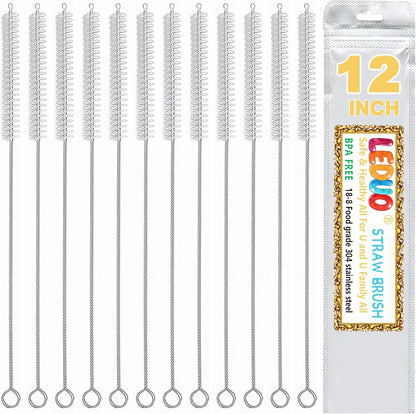 LEDUO Straw Cleaner Brush for Stanley - 12 PCS | Reusable Drinking Straw Brushes - Extra Long 12 inch, Extra Wide 12mm Diam Pipe Tube Cleaning Brush for 40 oz 30 oz 20 oz 64 oz Stanley Tumbler Mug