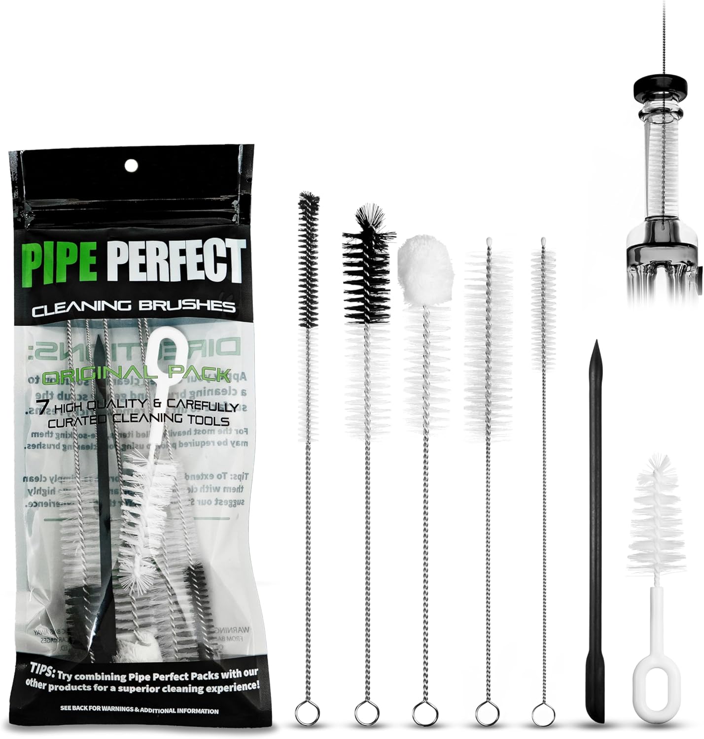Pipe Perfect Original Cleaning Brush Set – Multi-Size Detail Brushes for Glass, Bottle, Tube & Narrow Openings | Deep Cleaning Kit for Hard-to-Reach Areas | Durable Reusable (Original Pack)