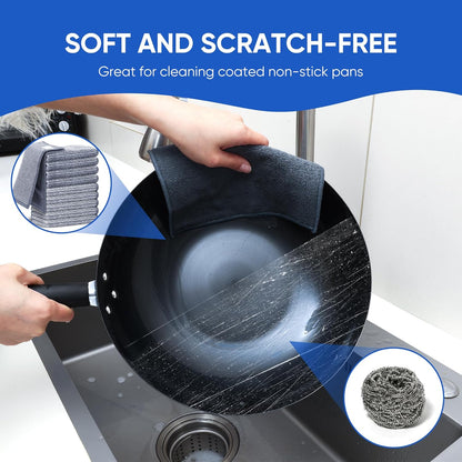 Forggon12 Pcs New Upgrade 3-Layer Metal Dish Cloth, No Scratches and No Odor, Multipurpose Wire Dishwashing Rag for Wet and Dry, Kitchen Cleaning DishRags,Sinks,Dishes,Stove Top, Dimensions(7.08X8.86)
