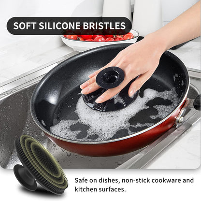 Silicone Sponge, BEAUTAIL Non-Scratch Scrub Sponges for Washing Dishes, Kitchen Fruit Vegetable Cleaning Brush, Long Lasting and Reusable Dishwashing Scrubber, Suction Up Hang Designed, 1 Pack, Gray