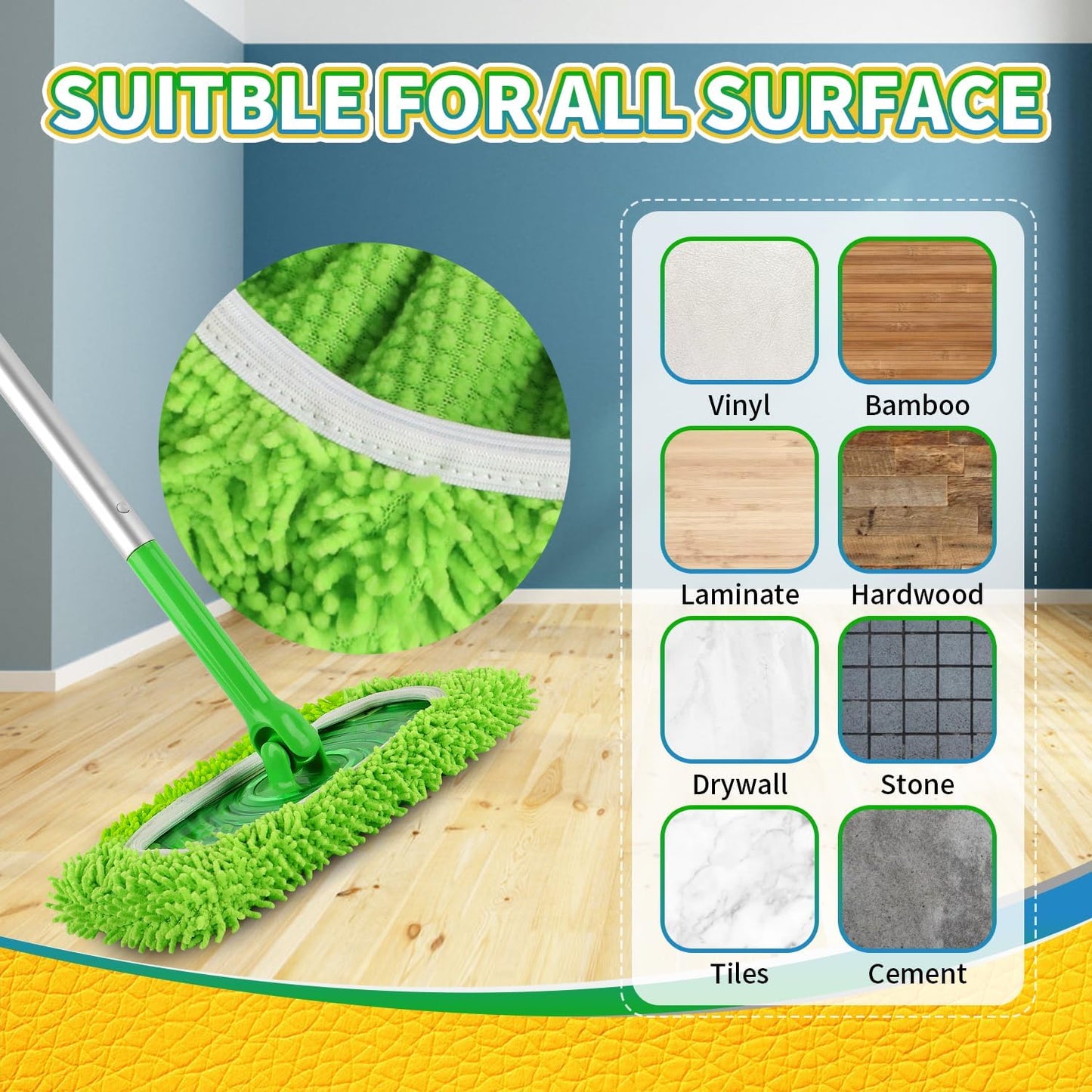6Pcs Reusable Microfiber Mop Pads Compatible with Swiffer Sweeper, Wet and Dry Flat mop Cover, Replacement Sweeping Mopping pad Refills for Surface/Hardwood Floor Cleaning
