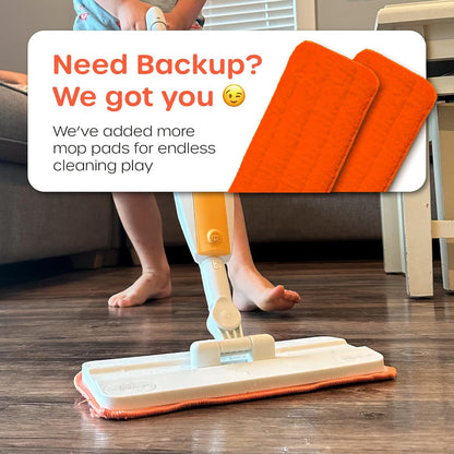 Quiggly Reusable Mop Pad 2-Pack – Washable Microfiber Refills Toddler & Kid Spray Mops – Machine Washable 10.8” x 4.9” Pads