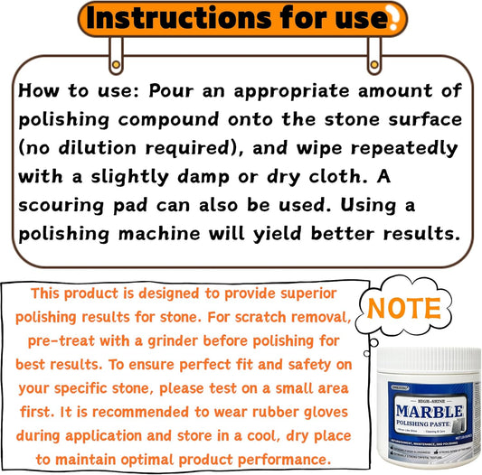 Marble Polishing Paste, Granite Cleaner Countertop, Marble Polish - Professional Polish Compound for Granite, Marble, Quartz & Stone | Restores Shine, Removes Scratches & Etch (10.OZ)