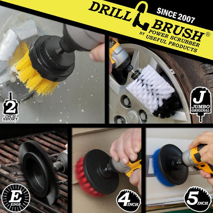 Drillbrush Multi-Surface Drill Brush Attachments Set for Car Interior, Bathroom, Flooring, Counters, Sinks, Siding, Garages, and More - Dishwasher Safe Drill Brush Car Detailing Kit Attachment Set