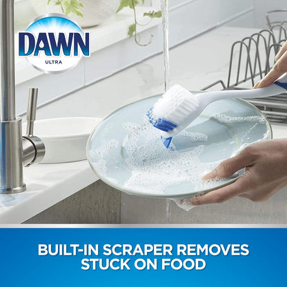 Dawn Dish Brush with Soft Nylon Bristles and Scraper, Blue/White