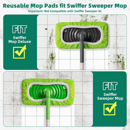 Reusable Mop Pads Compatible with Swiffer Sweeper Mop, Microfiber Dry Sweeping Cloths & Machine Washable Wet Pads Refill for Use on All Sealed Floors - Stone, Hardwood, Laminate & Tile (6 Blue)
