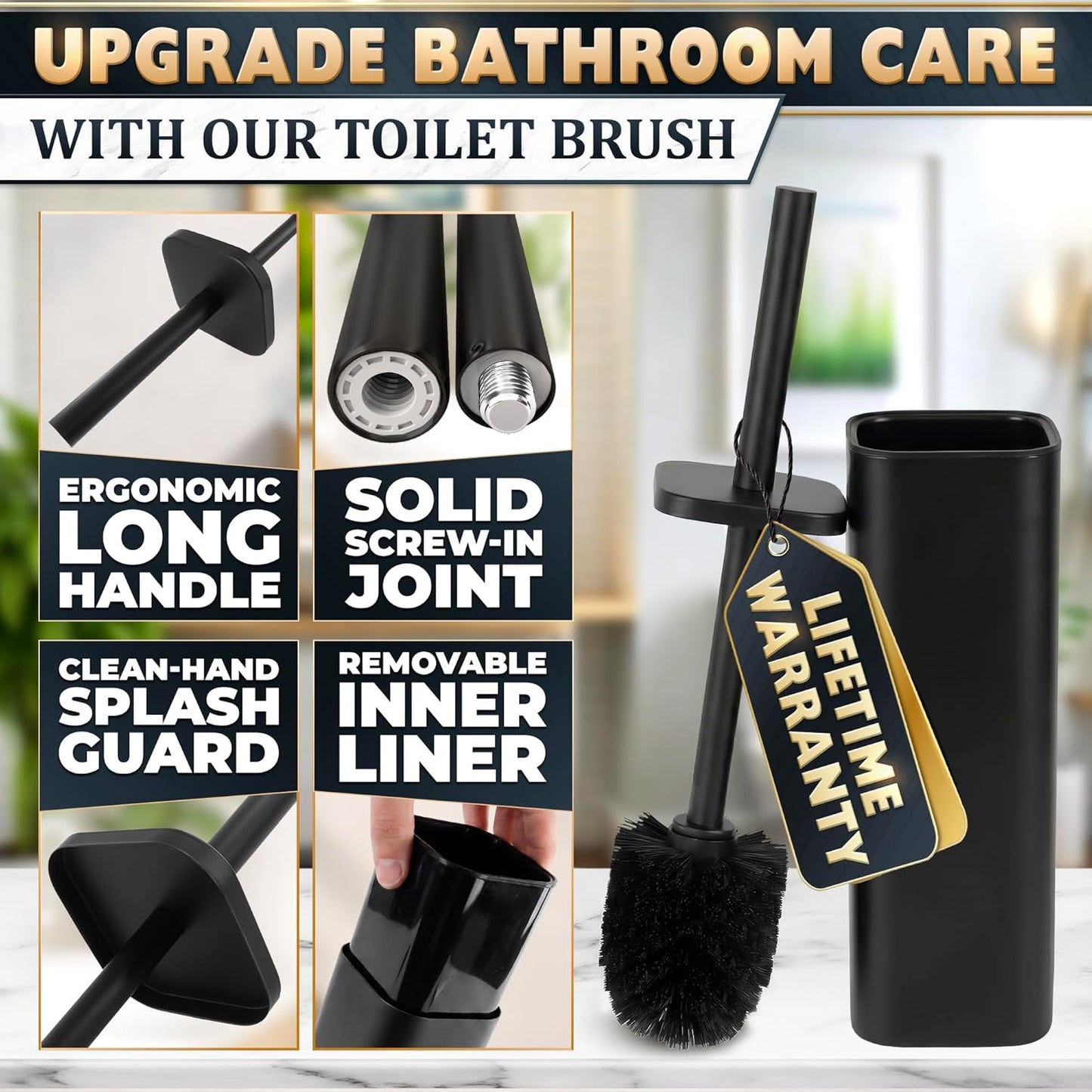 Stylish Stainless Steel Toilet Brush and Holder Set - Silver Toilet Bowl Brush and Holder with Splash Cover, Sturdy Bristles, Corrosion & Scratch Resistant - Elegant Design, Effective Deep Cleaning