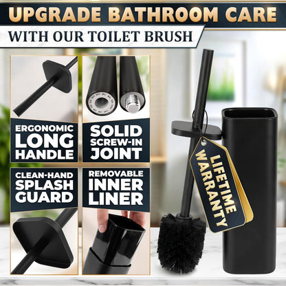 Stylish Stainless Steel Toilet Brush and Holder Set - Silver Toilet Bowl Brush and Holder with Splash Cover, Sturdy Bristles, Corrosion & Scratch Resistant - Elegant Design, Effective Deep Cleaning