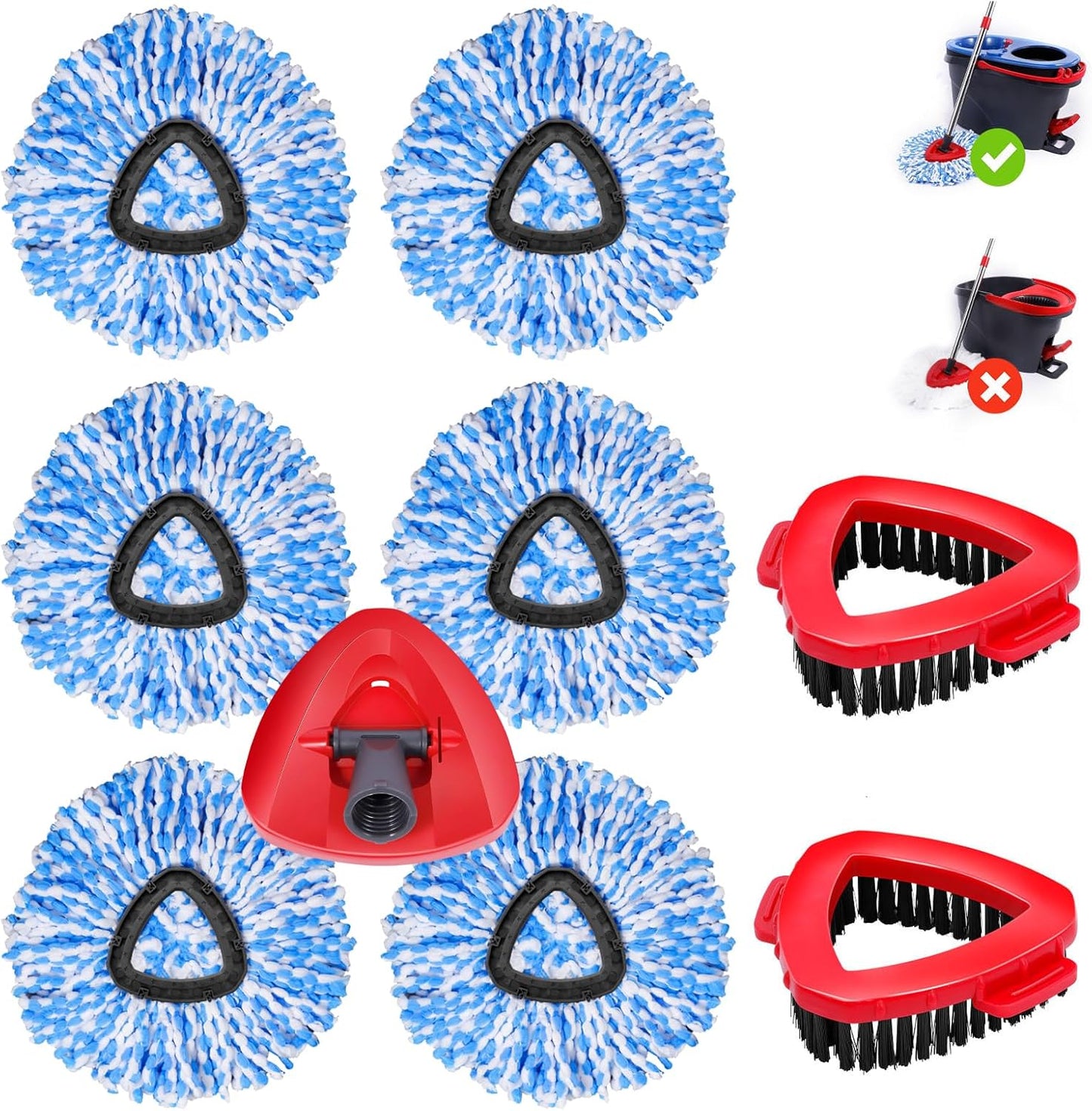 4 Packs Spin Mop Replacement Heads Compatible with Ocedar RinseClean 2-Tank System, 30-58" Mop Handle,Mop Scrub Brush and Base Combo Set,Mopping Refills Easy to Replace and Cleaning