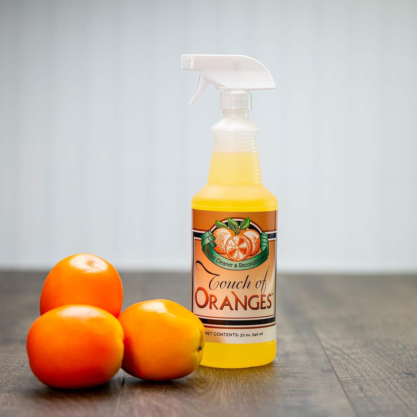 Touch Of Oranges 32 Oz Wood Cleaner & Polish Spray Real Orange Oil Luster Finish, Clean Kitchen Cabinets, Hardwood Floor and All Wood, Restorer, Conditioner