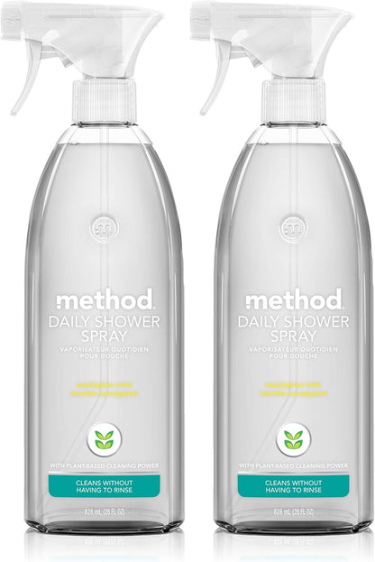 Method Daily Shower Cleaner Spray, & Spray and Walk Away, Eucalyptus Mint Scent, 28 Fl Oz, (Pack of 8), Packaging May Vary