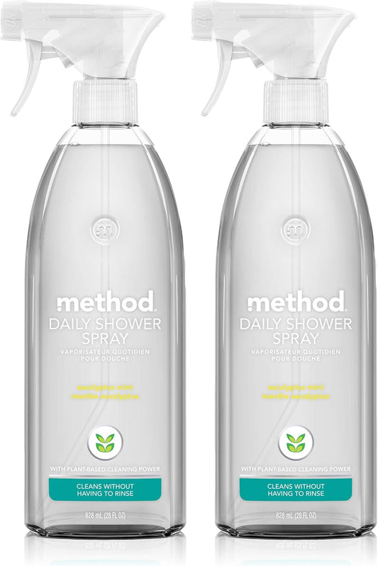 Method Daily Shower Cleaner Spray, & Spray and Walk Away, Eucalyptus Mint Scent, 28 Fl Oz, (Pack of 8), Packaging May Vary