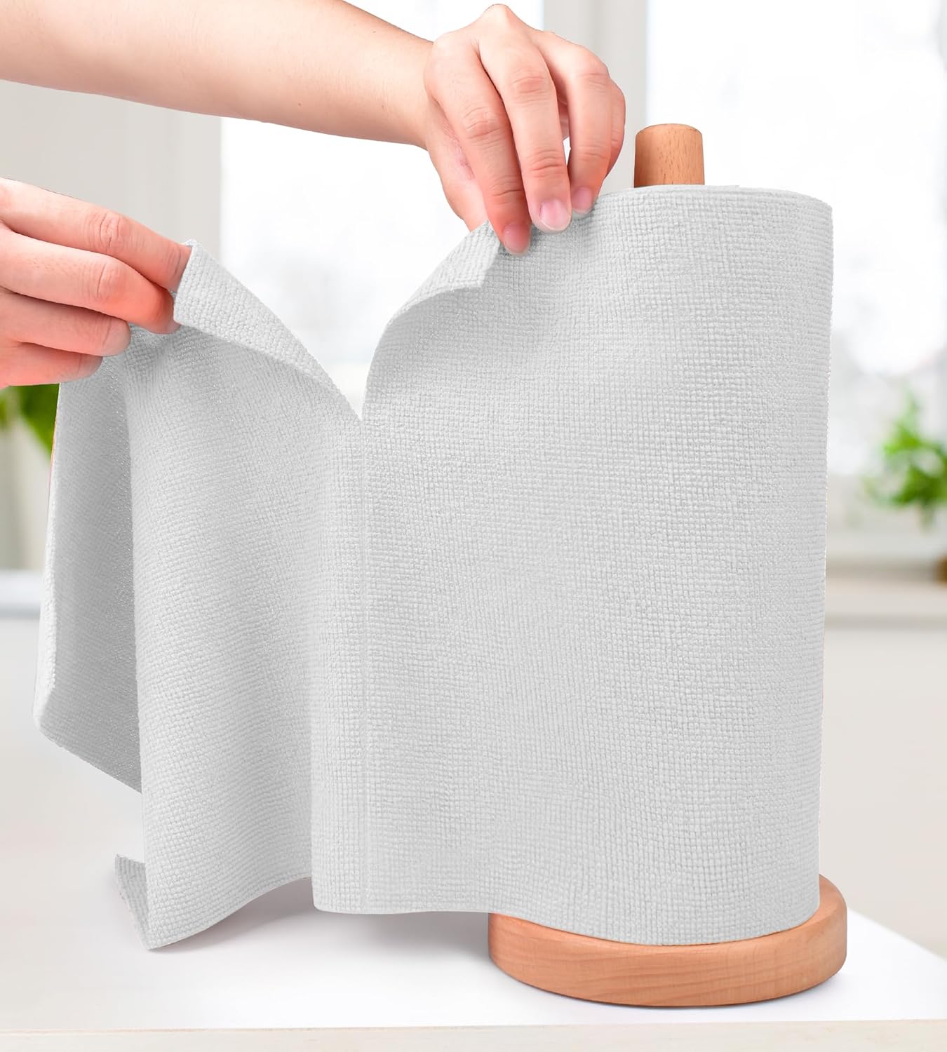 KitchLife Microfiber Cleaning Cloth Roll - Tear-Away Reusable Microfiber Paper Towels, Lint-Free, Washable, 20 Sheets for Kitchen, Car, Dishes, and Sensitive Surfaces (Pink)