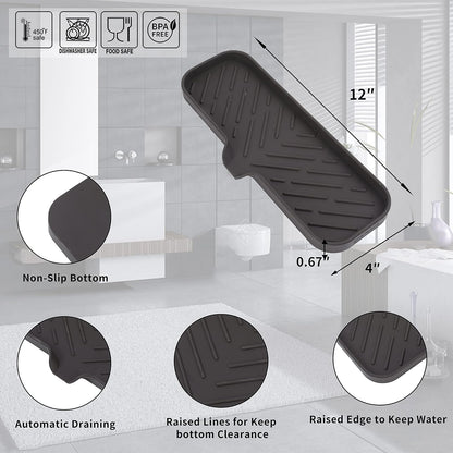 MicoYang Silicone Bathroom Soap Dishes with Drain Spout-Bathroom and Kitchen Sink Organizer,Sponge Holder,Dish Soap Tray,Perfect for Dispenser,Scrubber,Bottle,Cup on Sink or Counter-Black 4.9"×3.2"