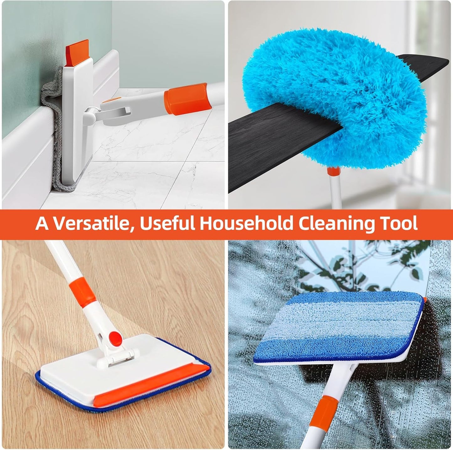 Baseboard Cleaner Tool with Handle, Extendable Long Handle Baseboard Floor Cleaning Tool Duster with Reusable Pads for Floorboard